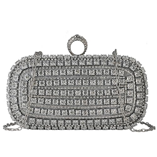 Hixingo Cocktail Abendtasche Elegante Tasche Clutch Bag für Frauen Mode Party Patchwork Clutch Geldbörse mit Ring für Hochzeit Parteien Abschlussball (Silber,20x14x6cm) von Hixingo