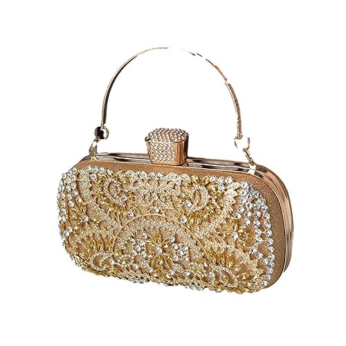 Hixingo Damen Cocktail Abendtasche Elegante Kette Tasche Clutch Bag für Frauen Kleine Glitzer Handtasche Party Clutch Geldbörse für Hochzeit Parteien Abschlussball (Gold B,19x11x6cm) von Hixingo