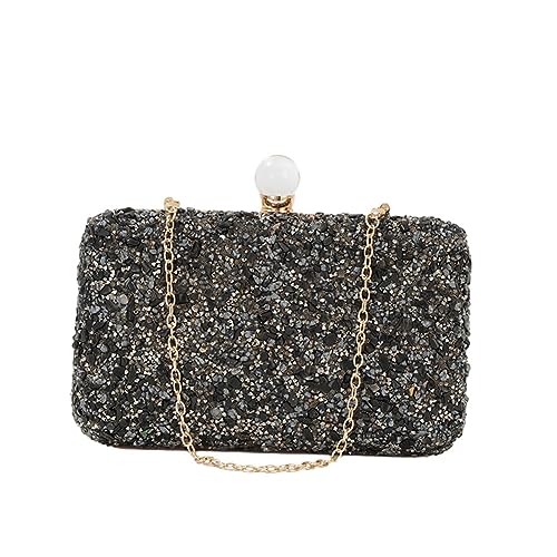 Hixingo Damen Cocktail Abendtasche Elegante Kette Tasche Clutch Bag für Frauen Kleine Glitzer Handtasche Party Clutch Geldbörse für Hochzeit Parteien Abschlussball (Schwarz,20x12x5cm) von Hixingo