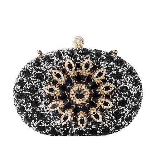 Hixingo Damen Cocktail Abendtasche Elegante Kette Tasche Clutch Bag für Frauen Kleine Glitzer Handtasche Party Clutch Geldbörse für Hochzeit Parteien Abschlussball (Schwarz,21x13x5cm) von Hixingo