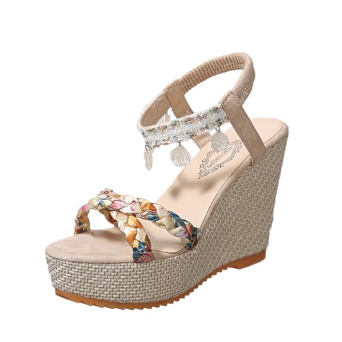 Hixingo Damen Orthopädische Sandalen Frauen Plateau Strandschuhe Bequeme Sandalen, mit Absatz Offene Sandaletten Heel Schuhe Keilabsatz Damenschuhe Absatzhöhe 10.5cm (Beige,38) von Hixingo