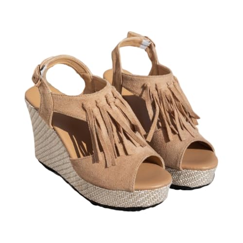 Hixingo Damen Orthopädische Sandalen Frauen Plateau Strandschuhe Bequeme Sandalen, mit Absatz Offene Sandaletten Heel Schuhe Keilabsatz Damenschuhe Absatzhöhe 10cm (F71 Khaki,43) von Hixingo