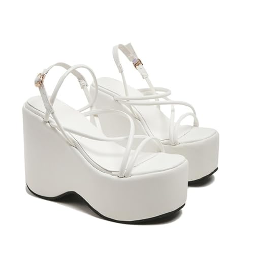 Hixingo Damen Orthopädische Sandalen Frauen Plateau Strandschuhe Bequeme Sandalen, mit Absatz Offene Sandaletten Heel Schuhe Keilabsatz Damenschuhe Absatzhöhe 12cm (Weiß,43) von Hixingo
