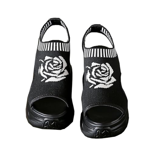 Hixingo Damen Orthopädische Sandalen Frauen Plateau Strandschuhe Outdoor Bequeme Sandalen, mit Absatz Offene Sandaletten Heel Schuhe Keilabsatz Damenschuhe 34-42 (34,Schwarz) von Hixingo