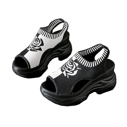 Hixingo Damen Orthopädische Sandalen Frauen Plateau Strandschuhe Outdoor Bequeme Sandalen, mit Absatz Offene Sandaletten Heel Schuhe Keilabsatz Damenschuhe 34-42 (37,Schwarz Weiß) von Hixingo