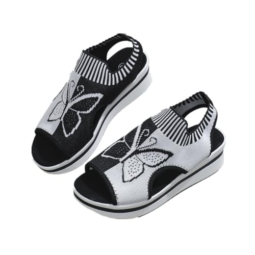 Hixingo Damen Orthopädische Sandalen Frauen Plateau Strandschuhe Outdoor Bequeme Sandalen, mit Absatz Offene Sandaletten Heel Schuhe Keilabsatz Damenschuhe 36-43 (Schwarzer Schmetterling,40) von Hixingo
