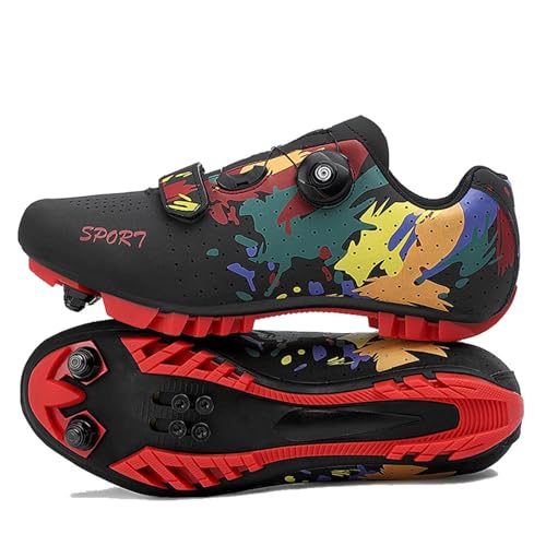 Hixingo Fahrradschuhe Herren Damen, Bunte Graffiti Drucken MTB Radsportschuhe Mountainbike Schuhe Sneaker Atmungsaktive Outdoor-Radschuhe Fahrrad Spin MTB Schuhe von Hixingo