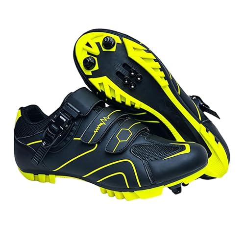 Hixingo Fahrradschuhe Herren Damen Gelb MTB Radsportschuhe Mountainbike Schuhe Sneaker Atmungsaktive Outdoor-Radschuhe Fahrrad SPD Kompatibles MTB Schuhe, 44 EU von Hixingo