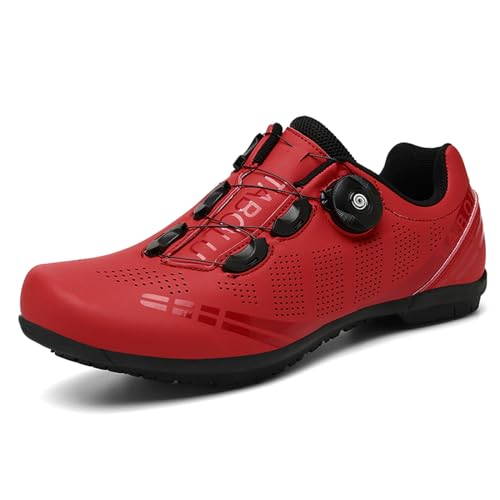 Hixingo Fahrradschuhe Herren Damen Rennrad Und MTB Schuhe Mit Gummisohle, Atmungsaktive Sneaker rutschfeste No-Lock Fahrradschuhe Mountainbike Schuhe Rot, 37 EU von Hixingo