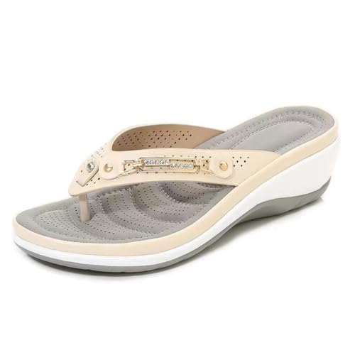 Hixingo Flip Flops Damen, Slip on Flip Flops Sommer Rutschfest und Leichte Flipflops, Damen Sandalen Bequem mit Texturierten Sohlen für Strand (Aprikose,36) von Hixingo