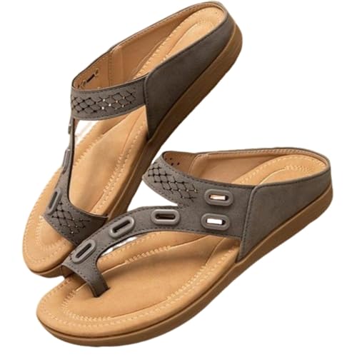 Hixingo Flip Flops Damen, Slip on Flip Flops Sommer Rutschfest und Leichte Flipflops, Damen Sandalen Bequem mit Texturierten Sohlen für Strand (Grau,36) von Hixingo