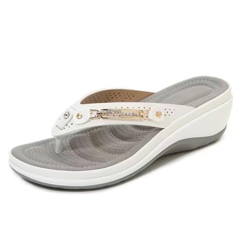 Hixingo Flip Flops Damen, Slip on Flip Flops Sommer Rutschfest und Leichte Flipflops, Damen Sandalen Bequem mit Texturierten Sohlen für Strand (Weiß,42) von Hixingo
