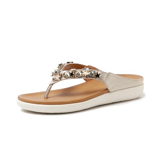 Hixingo Flip Flops Damen 35-42, Flip Flops Damen Elegant Weich Bequeme Leicht Rutschfest Sommer Unisex Sandalen Flache Zehenabscheider für Strand, Shower, Dusch (36,168 Gold) von Hixingo