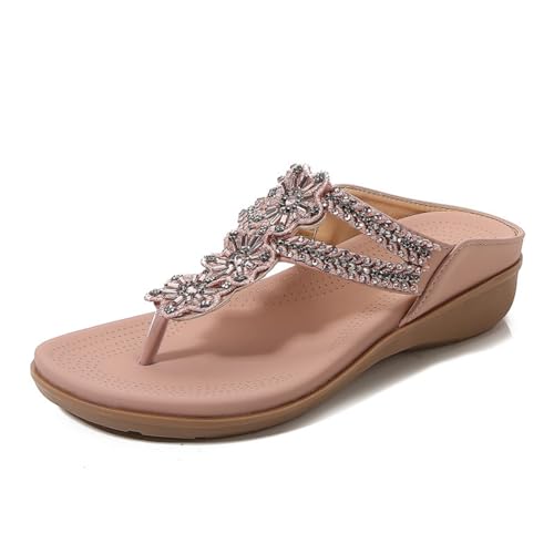 Hixingo Flip Flops Damen 35-42, Flip Flops Damen Elegant Weich Bequeme Leicht Rutschfest Sommer Unisex Sandalen Flache Zehenabscheider für Strand, Shower, Dusch (38,08-7 Rosa) von Hixingo