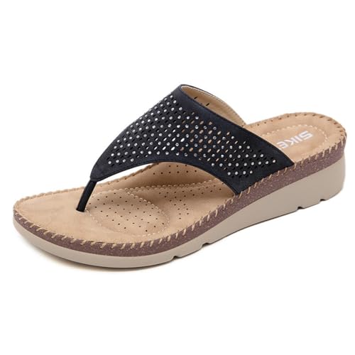 Hixingo Flip Flops Damen 36-41, Flip Flops Damen Elegant Weich Bequeme Leicht Rutschfest Sommer Unisex Sandalen Flache Zehenabscheider für Strand, Shower, Dusch (38,90-1 Schwarz) von Hixingo
