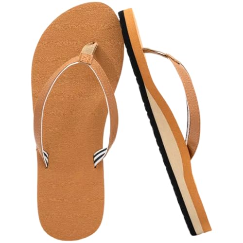 Hixingo Flip Flops Damen 36-42, Flip Flops Damen Elegant Weich Bequeme Leicht Rutschfest Sommer Unisex Sandalen Flache Zehenabscheider für Strand, Shower, Dusch (36,1008 Braun) von Hixingo