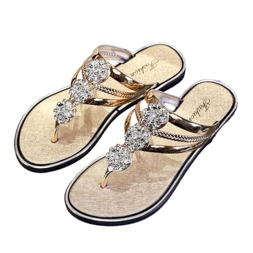 Hixingo Flip Flops Damen 36-45, Flip Flops Damen Elegant Weich Bequeme Leicht Rutschfest Sommer Unisex Sandalen Flache Zehenabscheider für Strand, Shower, Dusch (36,1936-2 Gold) von Hixingo