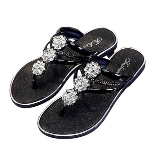 Hixingo Flip Flops Damen 36-45, Flip Flops Damen Elegant Weich Bequeme Leicht Rutschfest Sommer Unisex Sandalen Flache Zehenabscheider für Strand, Shower, Dusch (39,1936-2 Schwarz) von Hixingo