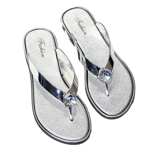 Hixingo Flip Flops Damen 36-45, Flip Flops Damen Elegant Weich Bequeme Leicht Rutschfest Sommer Unisex Sandalen Flache Zehenabscheider für Strand, Shower, Dusch (39,1936-4 Silber) von Hixingo