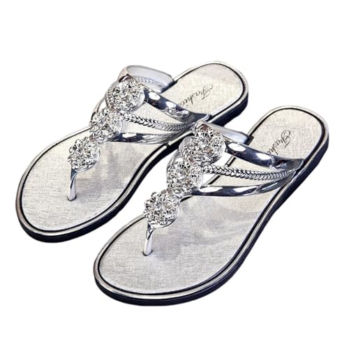 Hixingo Flip Flops Damen 36-45, Flip Flops Damen Elegant Weich Bequeme Leicht Rutschfest Sommer Unisex Sandalen Flache Zehenabscheider für Strand, Shower, Dusch (42,1936-2 Silber) von Hixingo