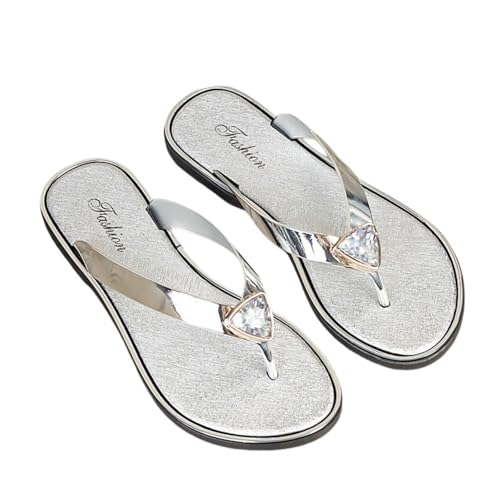 Hixingo Flip Flops Damen 36-45, Flip Flops Damen Elegant Weich Bequeme Leicht Rutschfest Sommer Unisex Sandalen Flache Zehenabscheider für Strand, Shower, Dusch (44,1936-3 Silber) von Hixingo