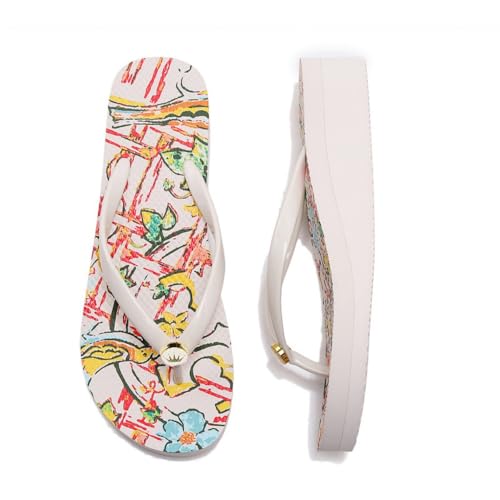 Hixingo Flip Flops Damen 4CM, Slip on Flip Flops Sommer Rutschfest und Leichte Flipflops, Damen Sandalen Bequem mit Texturierten Sohlen für Strand (Graffiti-Weiß,34) von Hixingo