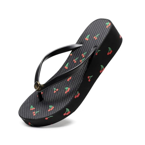 Hixingo Flip Flops Damen 4CM, Slip on Flip Flops Sommer Rutschfest und Leichte Flipflops, Damen Sandalen Bequem mit Texturierten Sohlen für Strand (Schwarz,40) von Hixingo