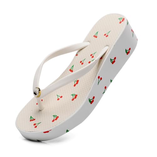 Hixingo Flip Flops Damen 4CM, Slip on Flip Flops Sommer Rutschfest und Leichte Flipflops, Damen Sandalen Bequem mit Texturierten Sohlen für Strand (Weiß,35) von Hixingo