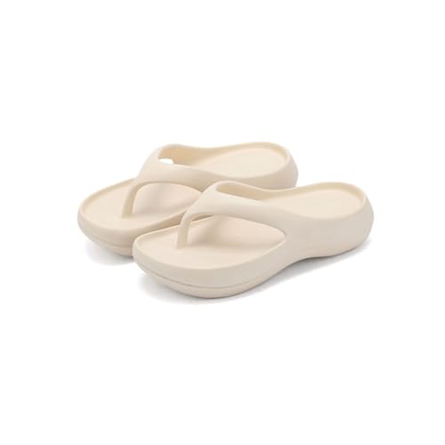 Hixingo Flip Flops Damen Elegant Plateau, Bequem Weich Flip Flops Damen Sommer Leicht Rutschfest Flipflops Zehentrenner Sandalen damen Sommer für Strand Klassisch, Größe 35-40 (Beige,36) von Hixingo