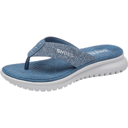 Hixingo Flip Flops Damen Elegant Plateau, Flip Flops Damen Sommer Bequem Weich Leicht Rutschfest Flipflops Zehentrenner Sandalen damen Sommer für Strand Klassisch, Größe 35-42 (Hellblau,37) von Hixingo