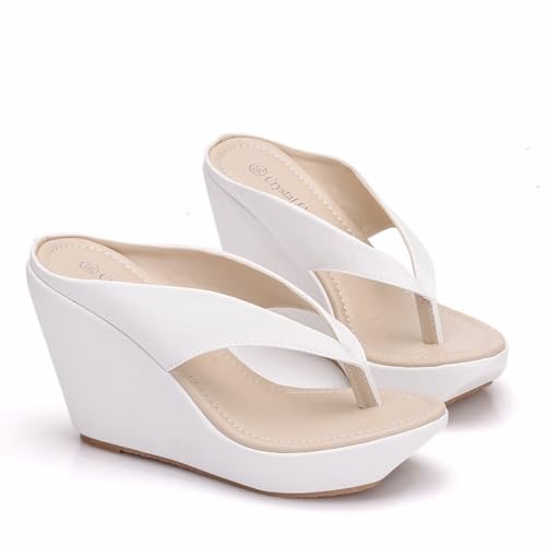 Hixingo Flip Flops Damen Elegant mit Absatz, Sandalen Keilabsatz Sandaletten Sommer Zehenabscheider Bequem Weich Flip Flops Damen Sommer für Strand Outdoor Pool, Größe 34-41 (Weiß,41) von Hixingo