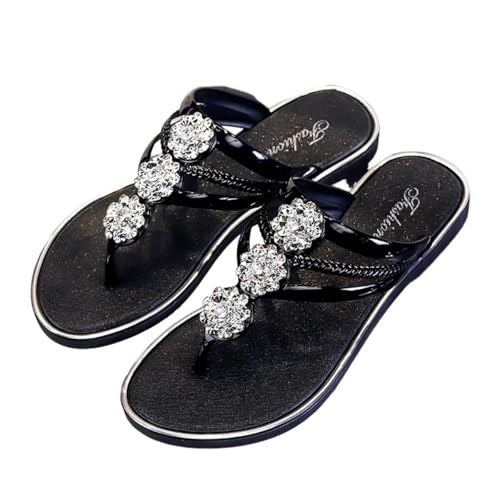 Hixingo Flip Flops Damen Elegant mit Glitzer Schwarz Gold Bequem & Weich Flip Flops Damen Sommer Leicht Rutschfest Flipflops Zehentrenner Sandalen damen Sommer für Strand, Größe 36-45 (Schwarz,43) von Hixingo