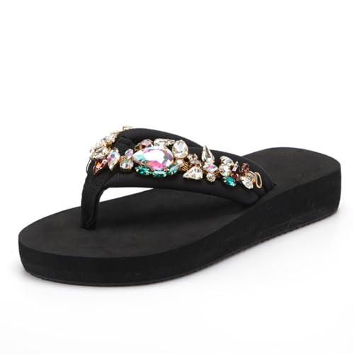 Hixingo Flip Flops Damen Elegant mit Glitzer Strasssteine Bequem & Weich Flip Flops Damen Sommer Leicht Rutschfest Flipflops Zehentrenner Sandalen damen Sommer für Strand, Größe 35-42 (Schwarz,41) von Hixingo
