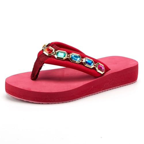 Hixingo Flip Flops Damen Elegant mit Glitzer Strasssteine Bequem & Weich Flip Flops Damen Sommer Leicht Rutschfest Flipflops Zehentrenner Sandalen damen Sommer für Strand, Größe 35-42 (Edelsteine,38) von Hixingo