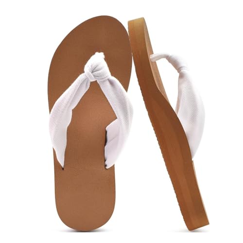 Hixingo Flip Flops Damen Strand, Slip on Flip Flops Sommer Rutschfest und Leichte Flipflops, Damen Sandalen Bequem Yogamatte mit Texturierten Sohlen (Khaki,43) von Hixingo