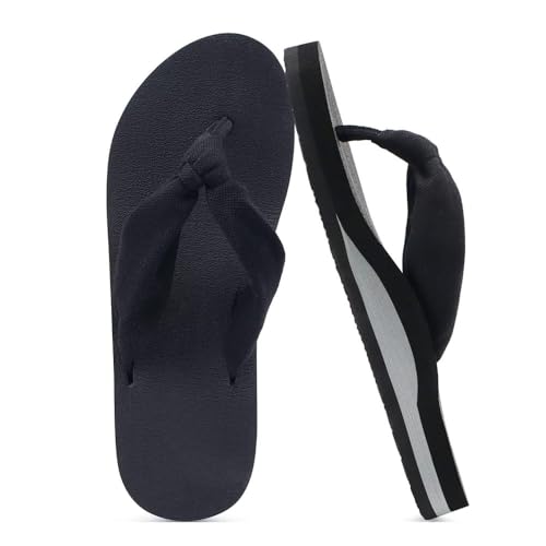Hixingo Flip Flops Damen Strand, Slip on Flip Flops Sommer Rutschfest und Leichte Flipflops, Damen Sandalen Bequem Yogamatte mit Texturierten Sohlen (Schwarz,40) von Hixingo