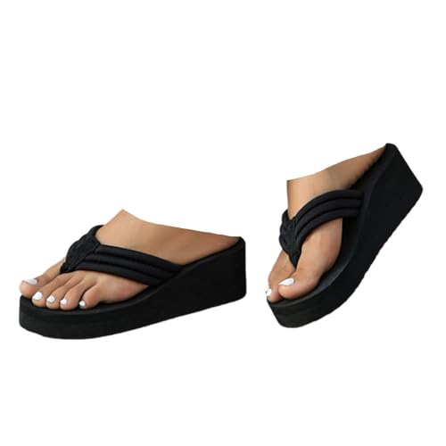 Hixingo Flip Flops Damen Strand, Slip on Flip Flops Sommer Rutschfest und Leichte Flipflops, Damen Sandalen Bequem Yogamatte mit Texturierten Sohlen (Schwarz 1,39) von Hixingo