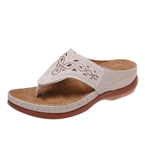 Hixingo Flip Flops Damen Strand, Slip on Flip Flops Sommer Rutschfest und Leichte Flipflops, Damen Sandalen Bequem mit Texturierten Sohlen (Beige,40) von Hixingo