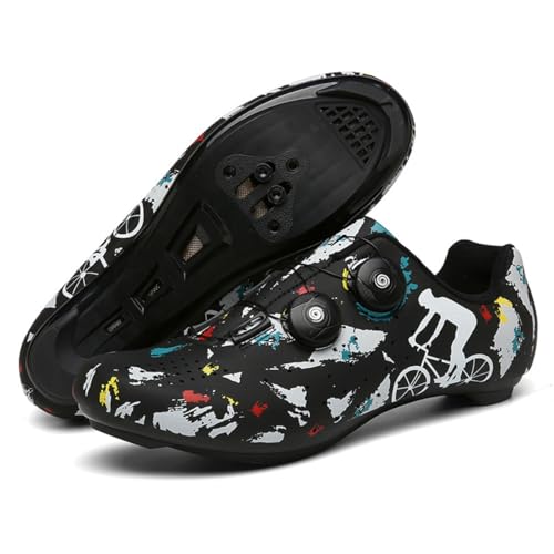 Hixingo Graffiti Fahrradschuhe Herren SPD/SPD-SL Look Delta Damen Rennradschuh MTB Radsportschuhe Mountainbike Schuhe Sneaker Atmungsaktive Outdoor Indoor Radschuhe Fahrrad Schuhe (Schwarz,40) von Hixingo