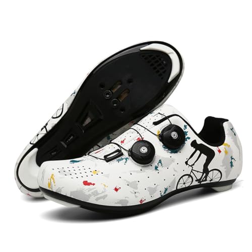 Hixingo Graffiti Fahrradschuhe Herren SPD/SPD-SL Look Delta Damen Rennradschuh MTB Radsportschuhe Mountainbike Schuhe Sneaker Atmungsaktive Outdoor Indoor Radschuhe Fahrrad Schuhe (Weiß,47) von Hixingo