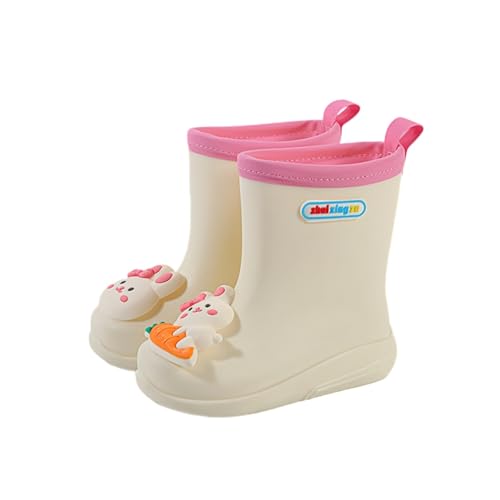 Hixingo Gummistiefel Kinder, Rutschfeste Bequeme Regenschuhe für Kleinkinder Jungen Mädchen, 1-6 Jahre Alt Unisex Leichte Wasserdichte Non-Slip Regenstiefel (Beiges Häschen,28) von Hixingo