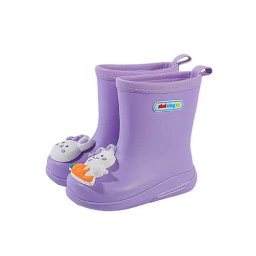 Hixingo Gummistiefel Kinder, Rutschfeste Bequeme Regenschuhe für Kleinkinder Jungen Mädchen, 1-6 Jahre Alt Unisex Leichte Wasserdichte Non-Slip Regenstiefel (Lila Häschen,28) von Hixingo