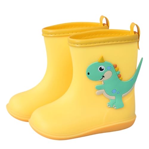 Hixingo Gummistiefel Kinder Leichte Rutschfeste Bequeme Regenschuhe für Kleinkinder Jungen Mädchen, 1-6 Jahre Alt Unisex Wasserdichte Non-Slip Regenstiefel (Gelber Dinosaurier,26) von Hixingo