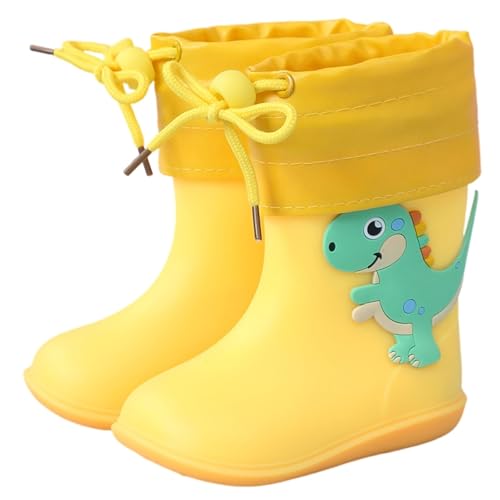 Hixingo Gummistiefel Kinder Leichte Rutschfeste Bequeme Regenschuhe für Kleinkinder Jungen Mädchen, 1-6 Jahre Alt Unisex Wasserdichte Non-Slip Regenstiefel (Gelber Samt,23) von Hixingo