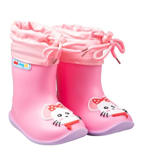 Hixingo Gummistiefel Kinder Leichte Rutschfeste Bequeme Regenschuhe für Kleinkinder Jungen Mädchen, 1-6 Jahre Alt Unisex Wasserdichte Non-Slip Regenstiefel (Rosa (Futter),24) von Hixingo