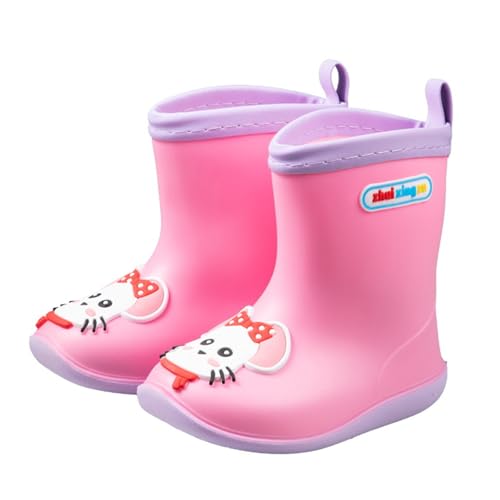 Hixingo Gummistiefel Kinder Leichte Rutschfeste Bequeme Regenschuhe für Kleinkinder Jungen Mädchen, 1-6 Jahre Alt Unisex Wasserdichte Non-Slip Regenstiefel (Rosa Maus,27) von Hixingo