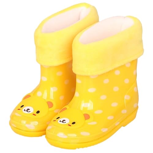 Hixingo Gummistiefel Kinder Unisex Rutschfest, Abnehmbares Fleece für den Winter Regenstiefel Regenschuhe Jungen Leicht, Gummistiefel Mädchen, Halbhohe Regenstiefel Wasserdicht (Gelber Bär,25) von Hixingo