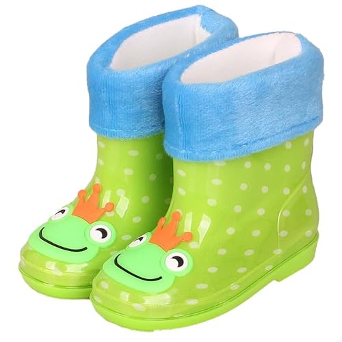 Hixingo Gummistiefel Kinder Unisex Rutschfest, Abnehmbares Fleece für den Winter Regenstiefel Regenschuhe Jungen Leicht, Gummistiefel Mädchen, Halbhohe Regenstiefel Wasserdicht (Grüner Frosch,26) von Hixingo