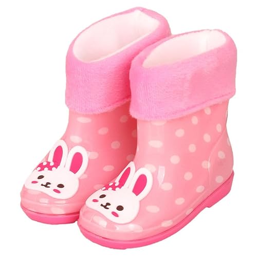Hixingo Gummistiefel Kinder Unisex Rutschfest, Abnehmbares Fleece für den Winter Regenstiefel Regenschuhe Jungen Leicht, Gummistiefel Mädchen, Halbhohe Regenstiefel Wasserdicht (Rosa Kaninchen,25) von Hixingo