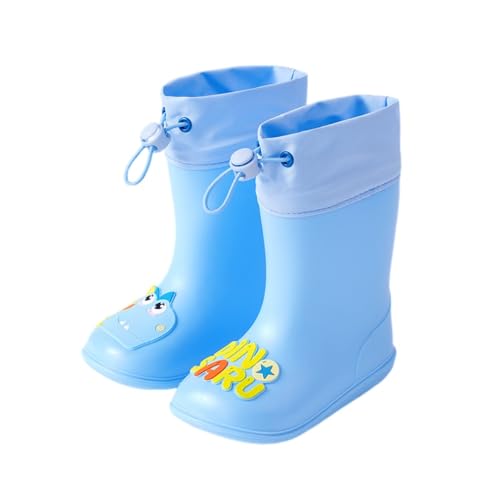 Hixingo Gummistiefel Kinder Unisex Rutschfest, Dinosaurier Karikatur Regenstiefel Regenschuhe Jungen Leicht, Gummistiefel Mädchen, Halbhohe Regenstiefel Wasserdicht (Blauer Dinosaurier,15) von Hixingo